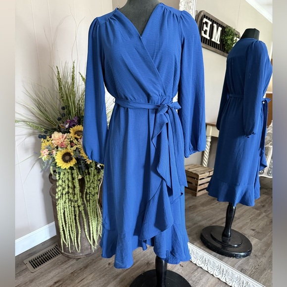 Luxology • Ruffle Faux Wrap Midi Dress - Picture 2 of 8